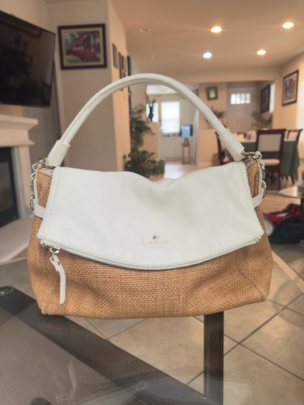 Kate Spade White Raffia Bag